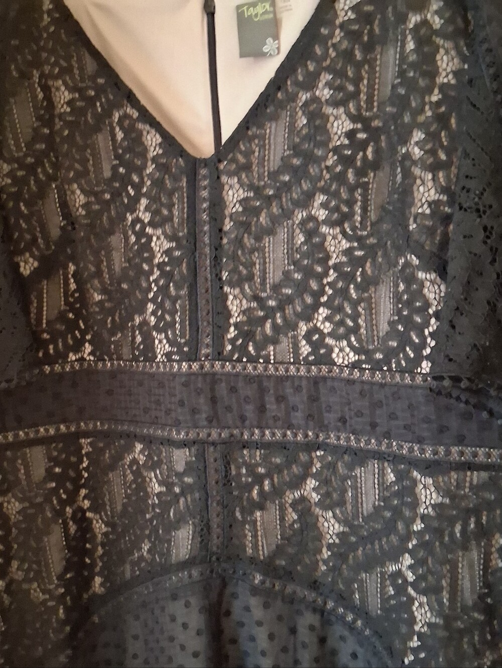 NWT Taylor Dresses Black Lace Midi Vintage Inspired Nude Underlay Goth Event
